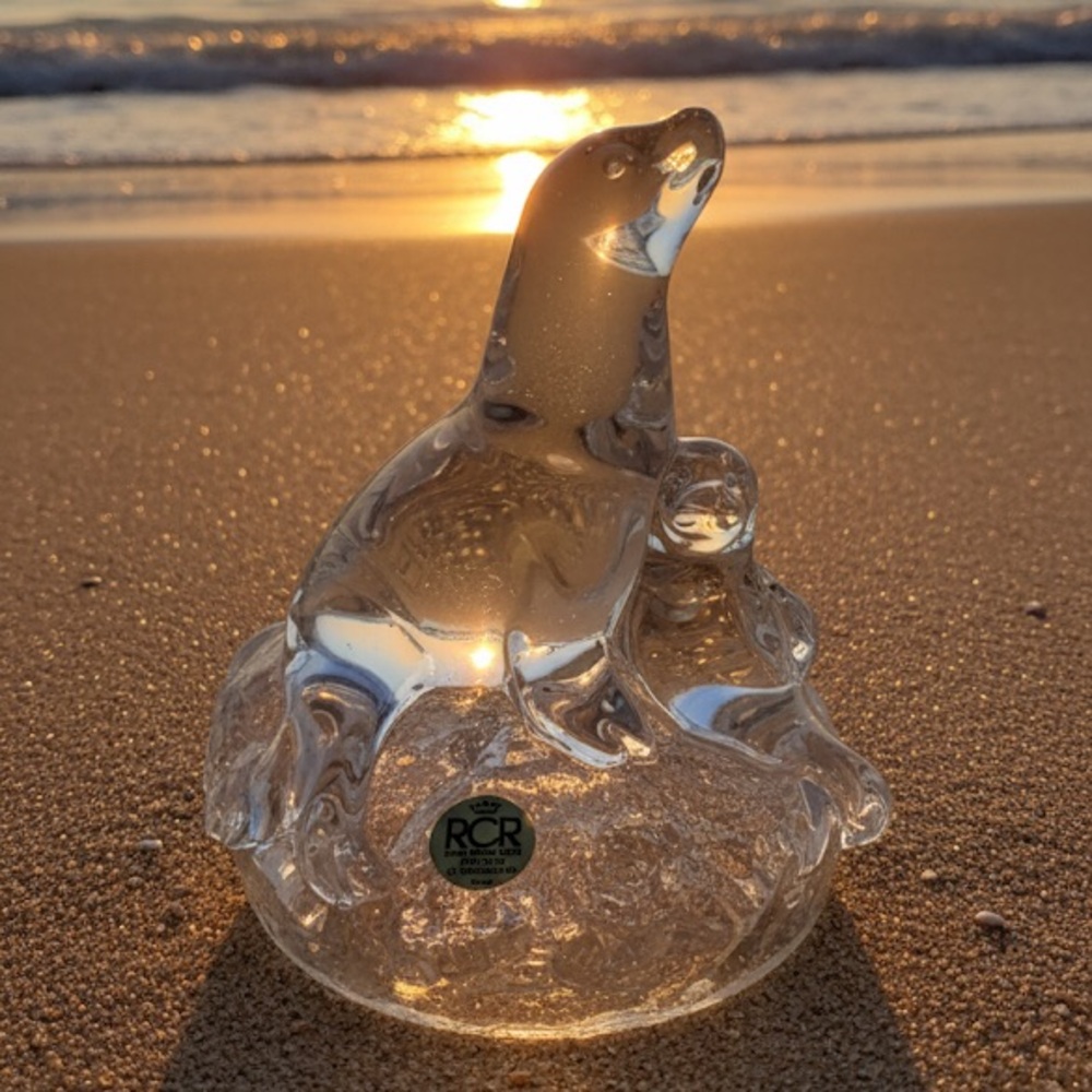 Royal Crystal Rock Sea Lions Seals Baby And Momma Made In Italy
